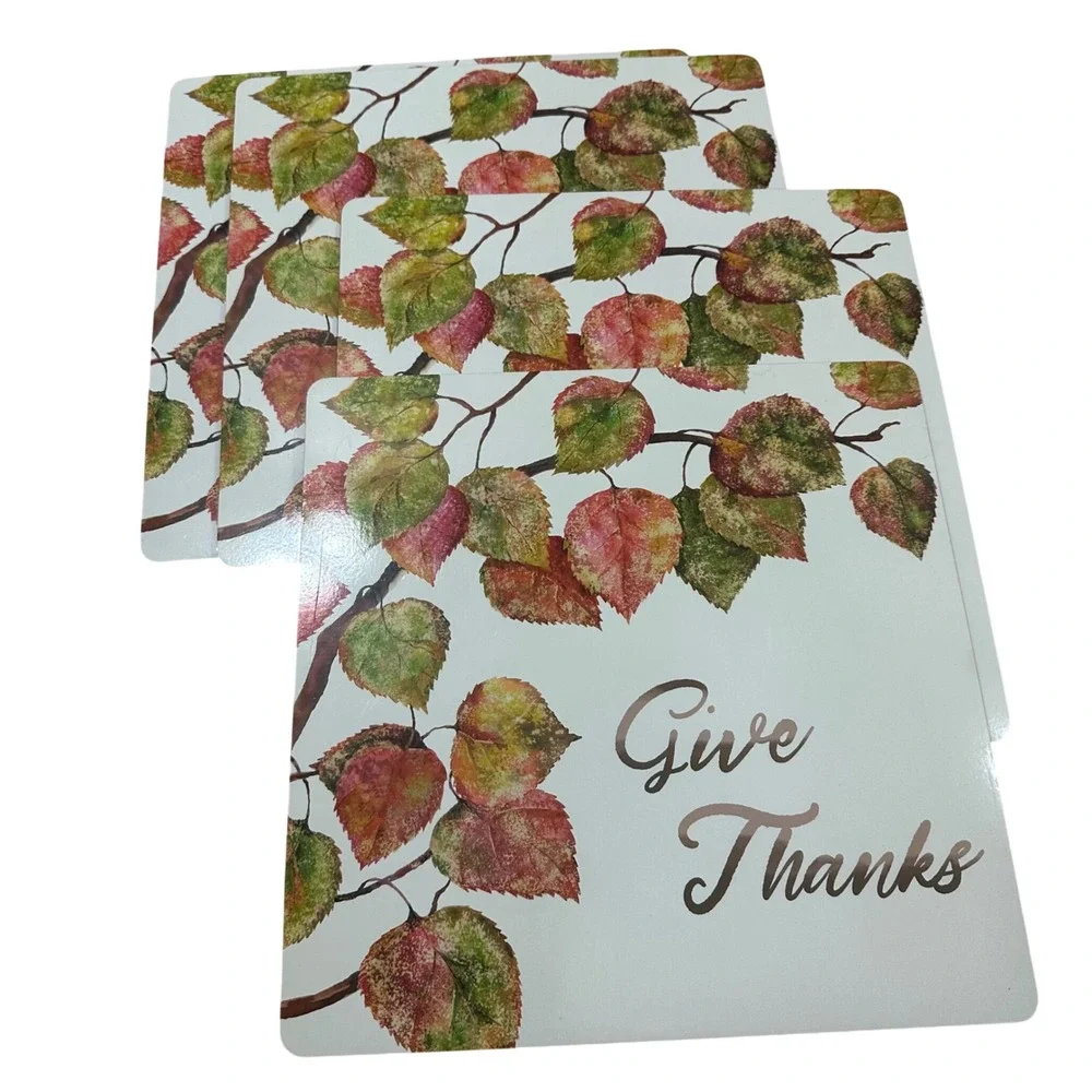 Give Thanks Fall Autumn Leaves Cork Backed Placemats Set of 4 Thanksgiving Decor